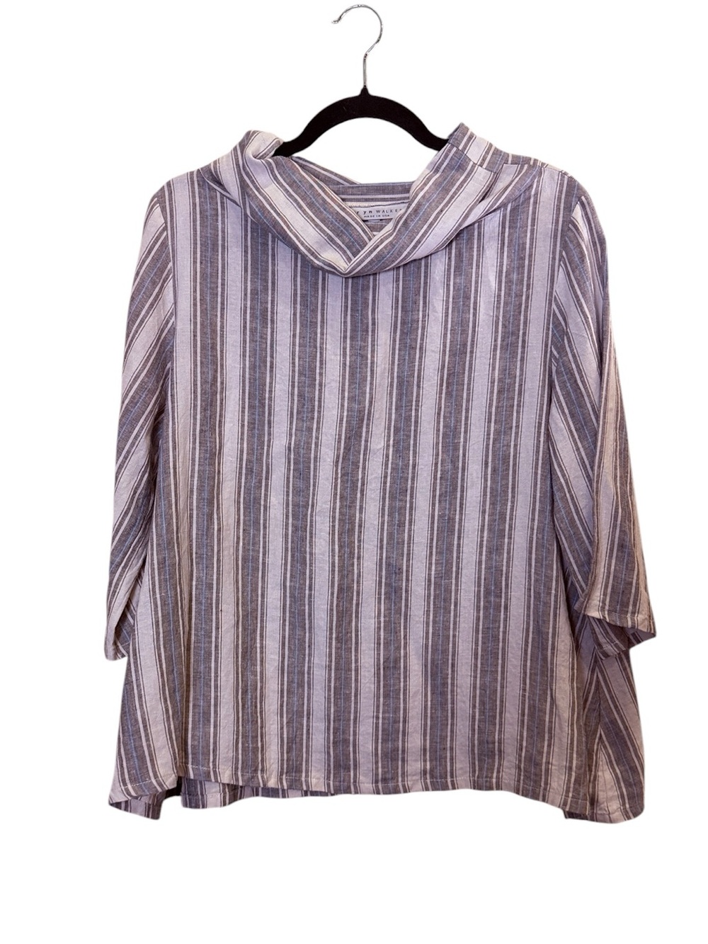 bryn Walker Etta Women’s Trapeze Striped Linen Cowl Neck Lagenlook Tunic Sz XS
